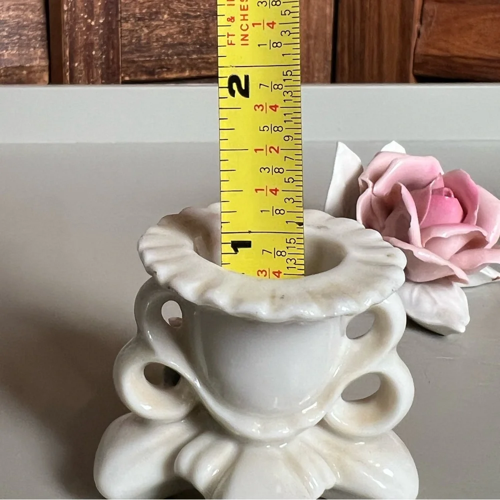 💘2 porcelain Rose table candlesticks & BONUS! See last photo. Vintage European!